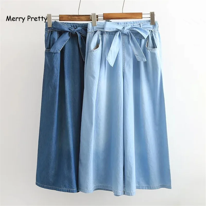 Merry Pretty Women Cowboy Wide Leg Pants Korean jean Fashion Loose Big Legs Elastic Waist Back Pocket Bow Solid Denim Lady Pants Merry Pretty Women Cowboy Wide Leg Pants Korean jean Fashion Loose Big Legs Elastic Waist Back Pocket Bow Solid Denim Lady Pants