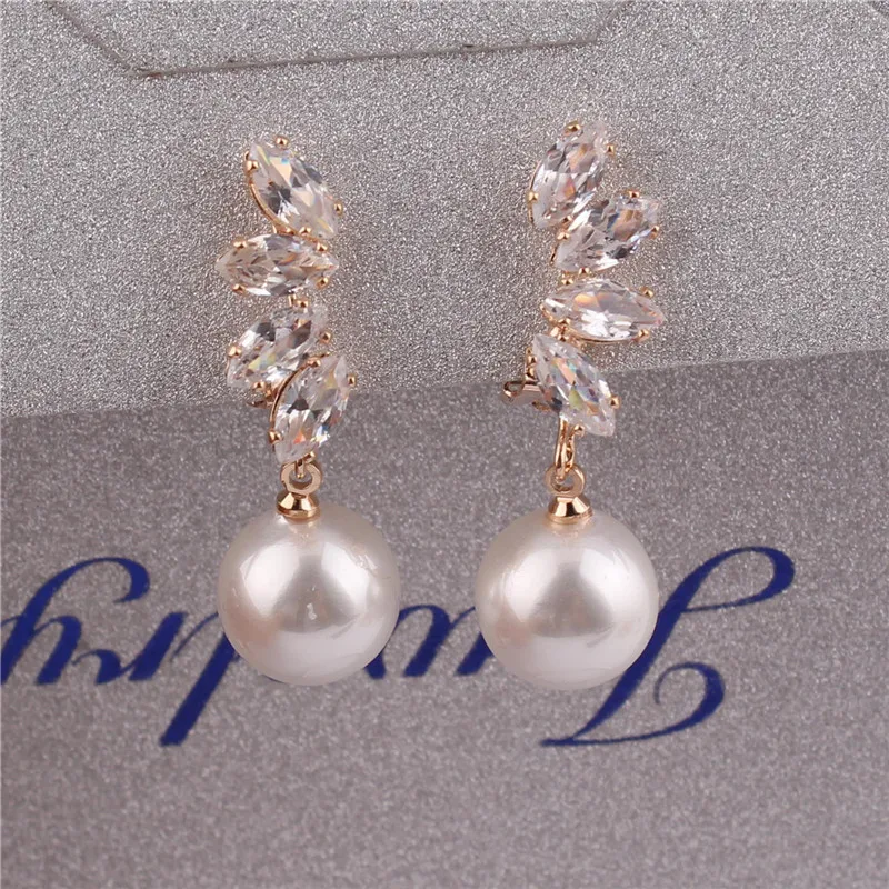 GRACE JUN Clip on Earrings No Pierced for Women Fashion Korea Style AAA CZ Pearl Earrings No Ear Hole Earrings Best Jewelry Gift