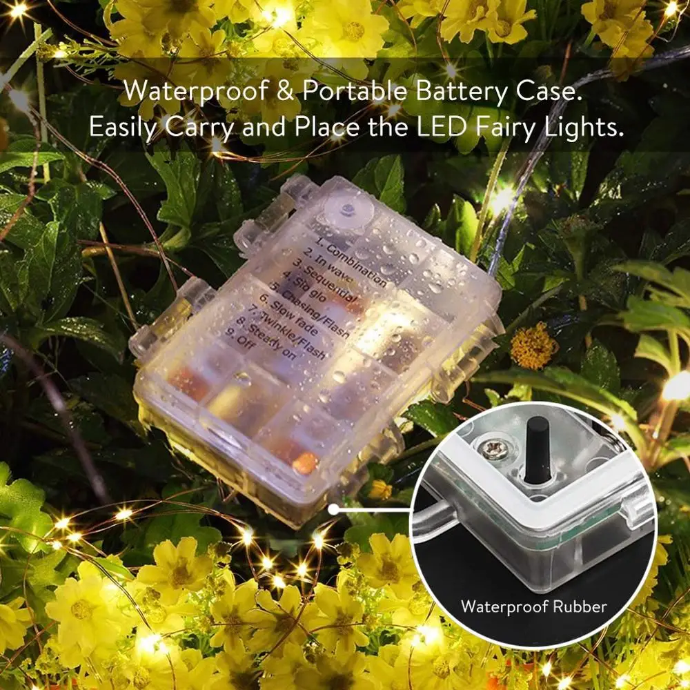 Christmas 33Feet 100 Led Fairy String Lights with Battery Remote Timer Control Operated Waterproof Copper Wire Twinkle Light 20m