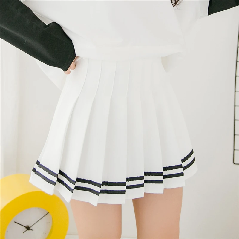 

Japanese Pleated Skirts Summer Women High Waist Striped Skirt 2018 Casual elegant Slim Preppy Style short school girls Skirts