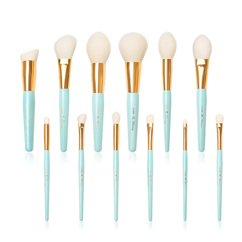 

High-end Makeup Brushes 12Pcs Set Natural Goat Hair Tiffany Blue Powder Blush Brush Foundation Brush Concealer Brush Kit