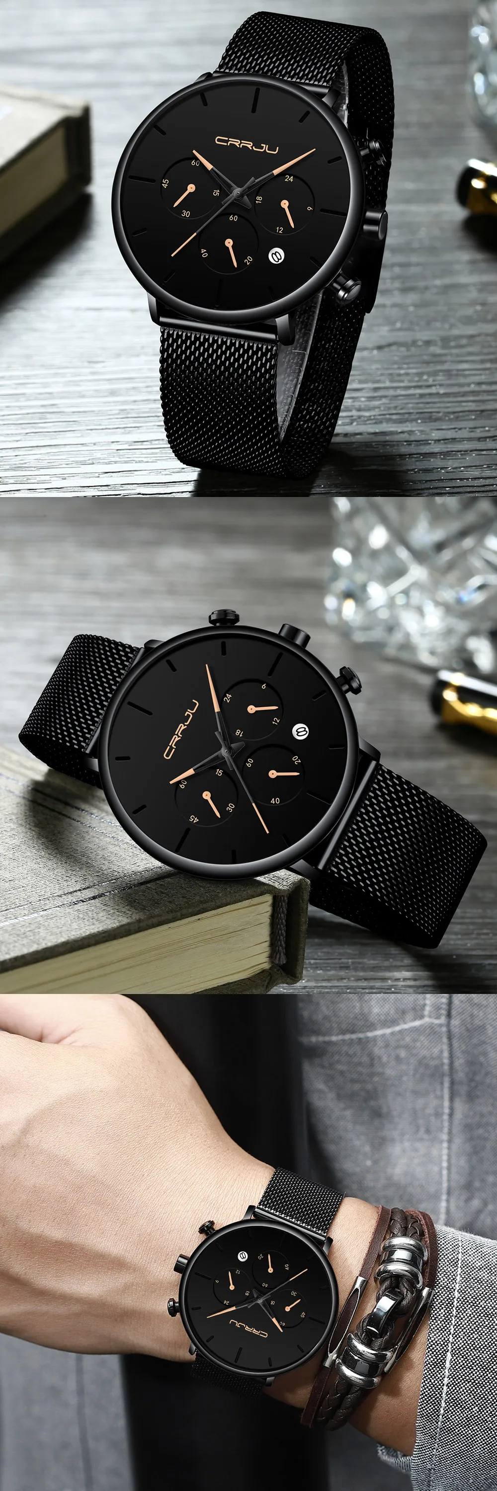 Crrju спортивные мужские s часы Топ бренд класса люкс водонепроницаемые спортивные часы для мужчин ультра тонкий циферблат Кварцевые часы повседневное Relogio Masculino