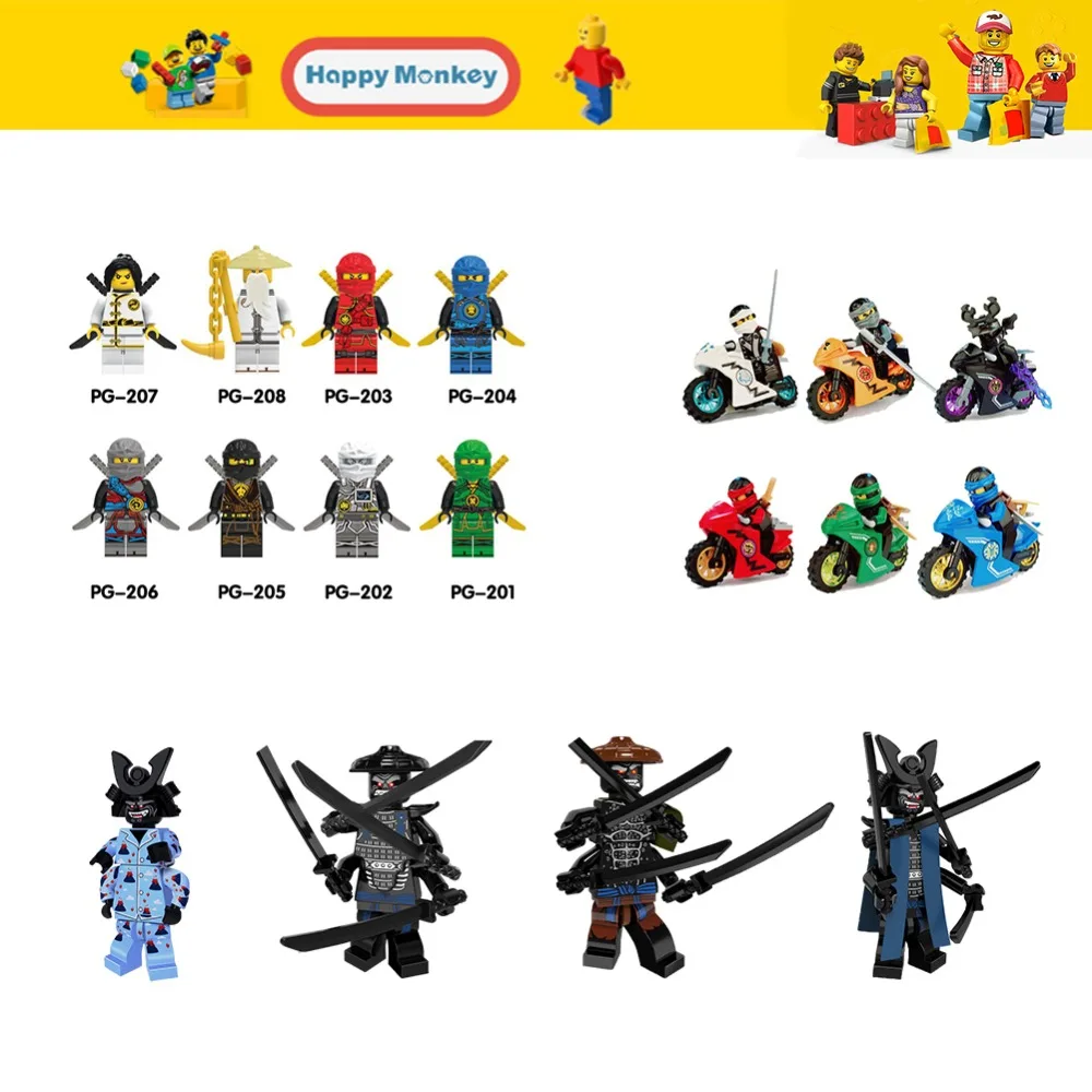 Ninjago серии с мотоциклом LegoINGly детей игрушечные лошадки мастер Ву Garmadon набор N-POP