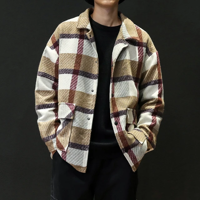 2018 Autumn Winter Jacket Men Wool Blends Mens Casual Plaid Jackets Mens Jackets And Coats Male