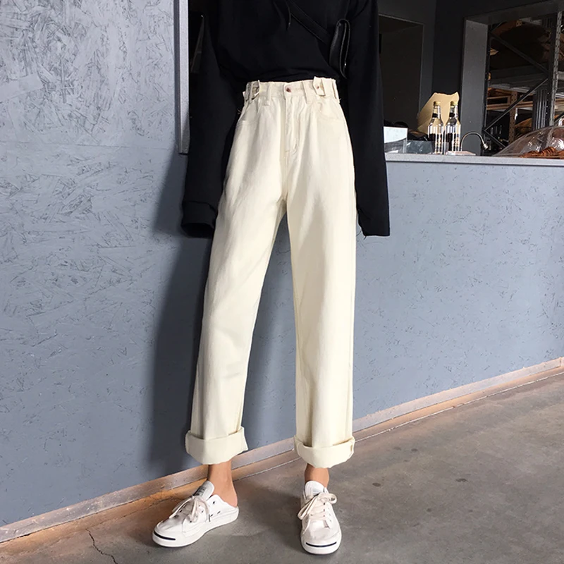 

2 Colors Mihoshop Ulzzang Korea Korean Women Fashion Clothing Basic Beige High Waist Wide Leg Straight Denim Jeans Pants