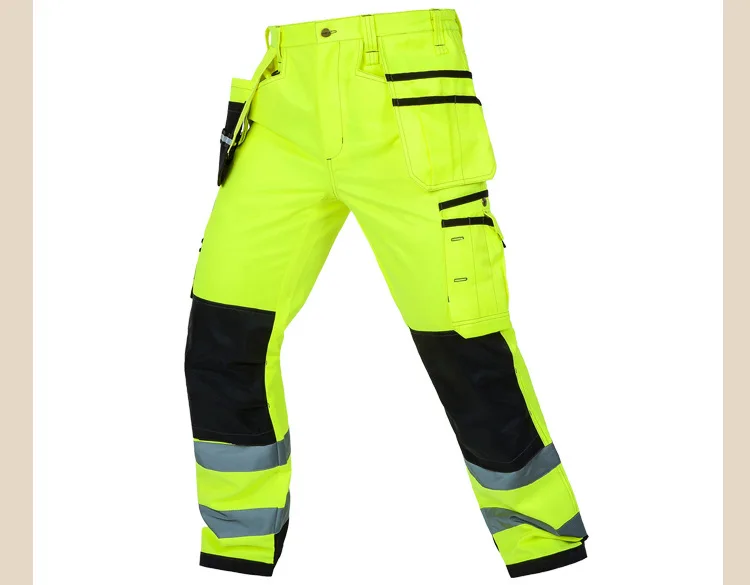 Bauskydd Men Working Pants Reflective High visibility Multi-pockets Work Trousers With Knee Pads Workwear Safety Cargo Pants (13)