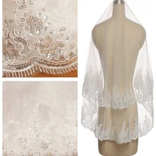 2 уровня блесток бисера Край свадебная фата с кружевной аппликацией локоть Длина H80(2 т/160 см, слоновая кость