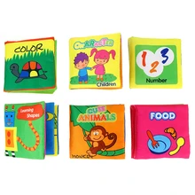 

New 6 Colors Soft Squeaky Cloth Book Baby Toy Teether Kids Early Learning & Education Animals Book Soft Baby Rattles Infant Toys