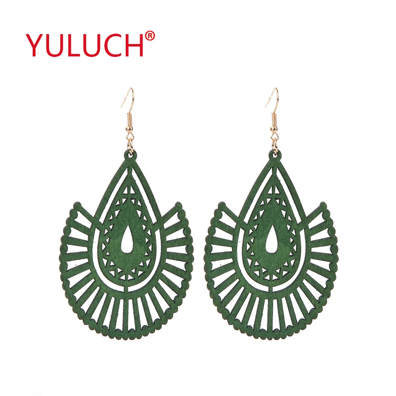 Популярные деревянные женские серьги YULUCH 2018 ювелирные изделия для каплевидной