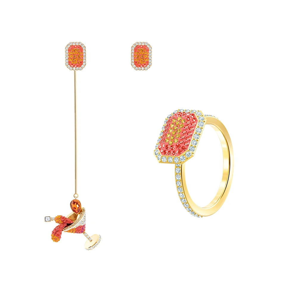 

SWA RO 2019 Summer High Quality New NO REGRETS COCKTAIL Set Shiny Rectangular Crystal Women Set Luxury Jewelry Romantic Set Gift