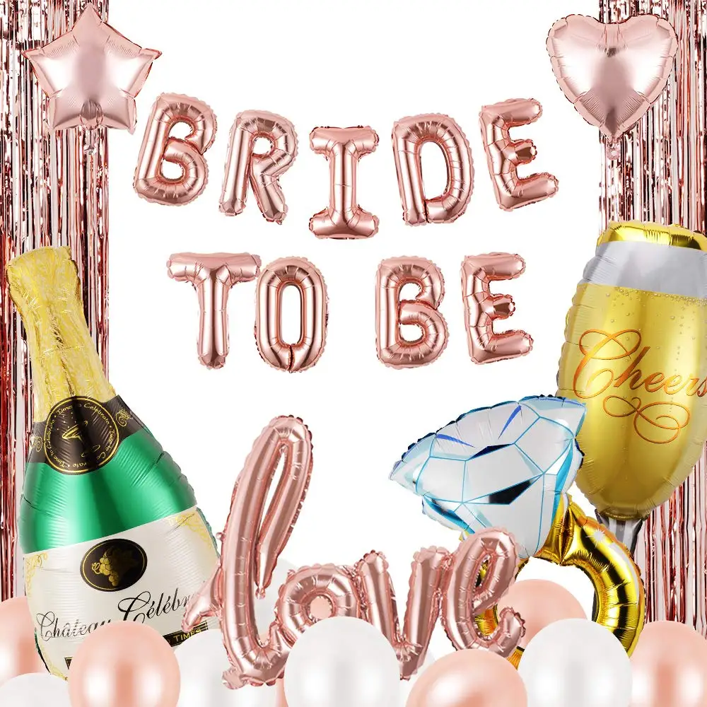 

METABLE 32 Pcs Bridal Shower Bachelorette Party Decorations Kit,Hen Party Supplies,Bride to Be Rose Gold Balloon Set