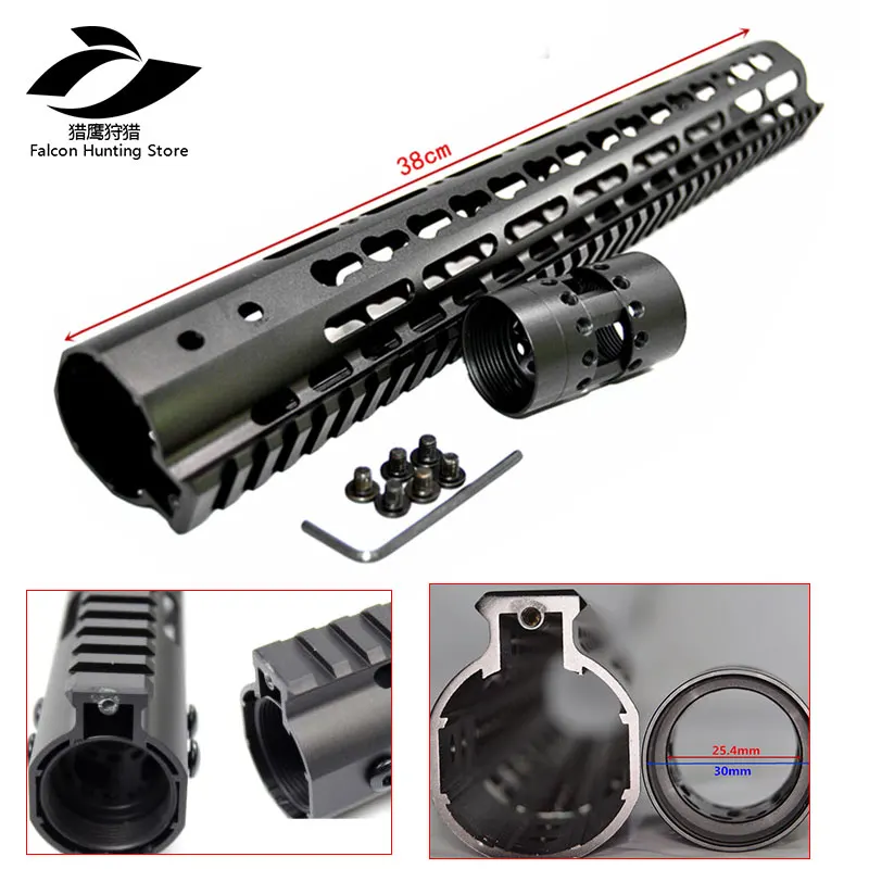 

15'' Inch Ultralight KeyMod Free Float Handguard NSR Rail Mount with Barrel Nut For AR-15 M4 M16