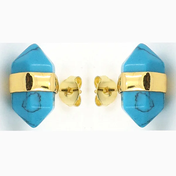 CSJA модные серьги Пирсинг шпильки серьги Модные ювелирные изделия золотой цвет натуральный камень прозрачная кристаллическая серьга для женщин E011 - Окраска металла: Blue Turquoise