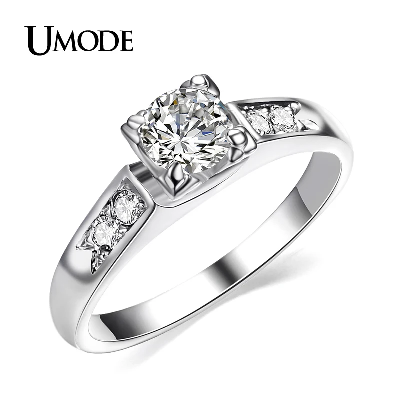 

UMODE Sparkling White Gold Color 0.5ct Cubic Zirconia Aneis Feminino 4 prongs Wedding Rings for Women JR0006B