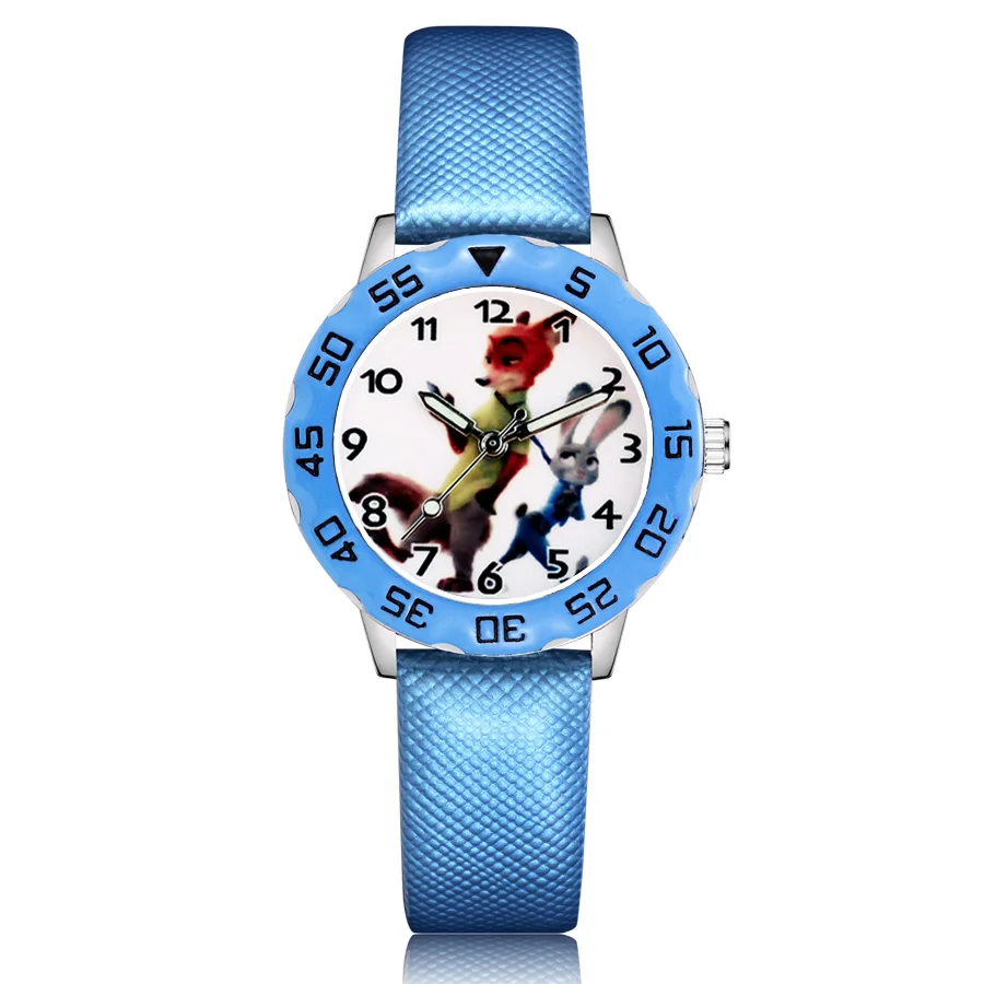 Sky Blue Модные детские часы с милым лисьим кроликом; кварцевые кожаные Наручные часы для мальчиков и девочек; Clcok JM98 - Цвет: Sky Blue