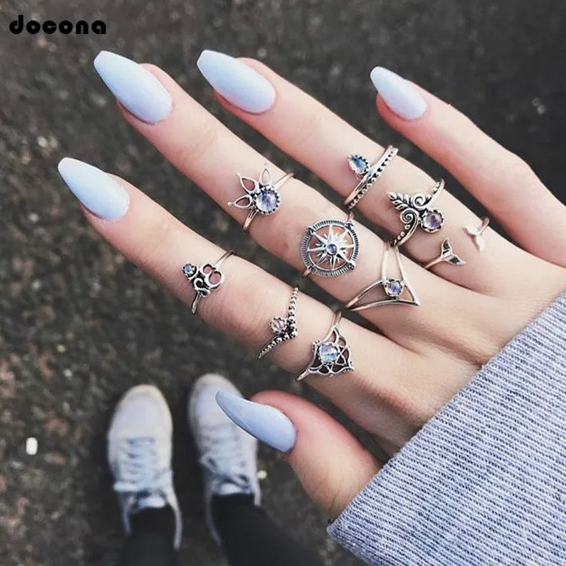 

Doocna New Arrival High Quality 9 pcs/set Rings For Women Ladies Gold Silver Colors Hollow Flowers Ring Accessories Jewelry 4256