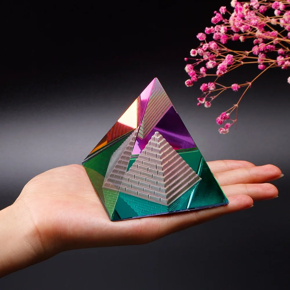  H&D 3.5'' Egypt Egyptian Natural Multi Color Crystal Pyramid Home Desk Decor Gift Living Room Decor