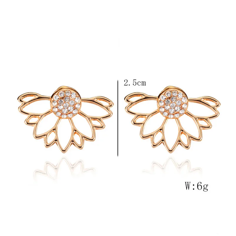2018 Trendy earrings crystal Flower Stud Earrings For Women fashion Jewelry Double Sided Gold Silver Plated earrings J04 (7)