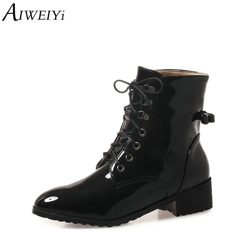 

AIWEIYi Black Boots Women Lace Up Ankle Boots Platform Shoes Woman Autumn Winter Creepers Casual Flats Shoes Motorcycle Boots