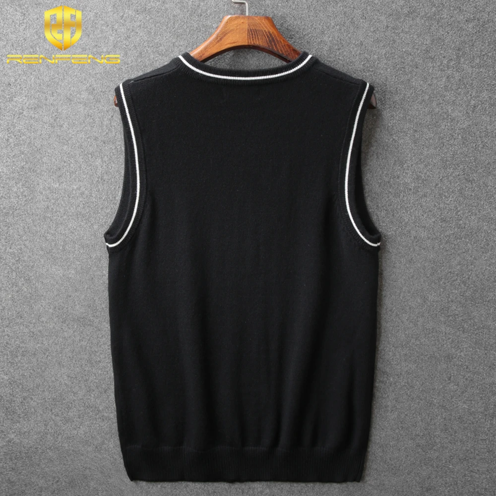 2018 Spring Autumn Wool Sweater Vest men Sleeveless V-Neck Knitted Vest Male casual tank tops pullover oversize Sweater Dress (10)