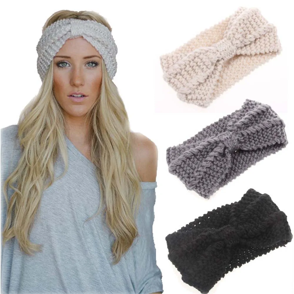 Us 1 44 Winter Warmer Ear Knitted Headband Turban For Lady Women Crochet Bow Wide Stretch Hairband Headwrap Hair Accessories In Women S Hair