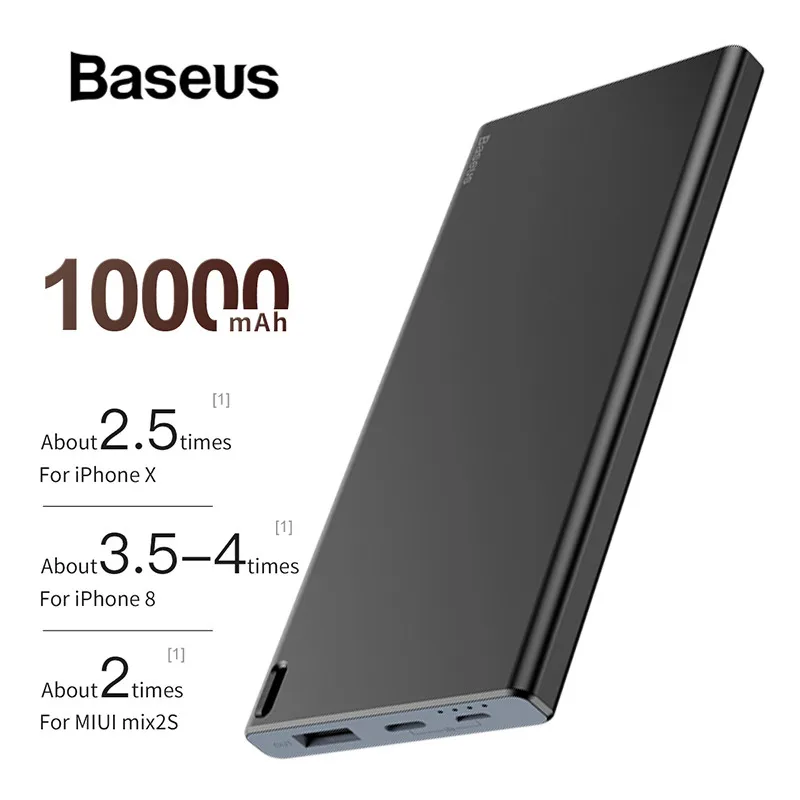 Baseus тонкий внешний аккумулятор 10000 мАч для быстрой зарядки, внешний аккумулятор для iPhone Xiaomi Mi 9, samsung, портативное зарядное устройство