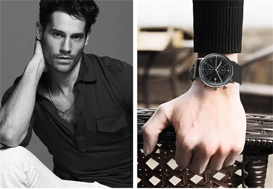 Business Classic Calendar Genuine Leather Band Strap Men Chronograph Date Display Brief Paragraph Wrist Watch (7)