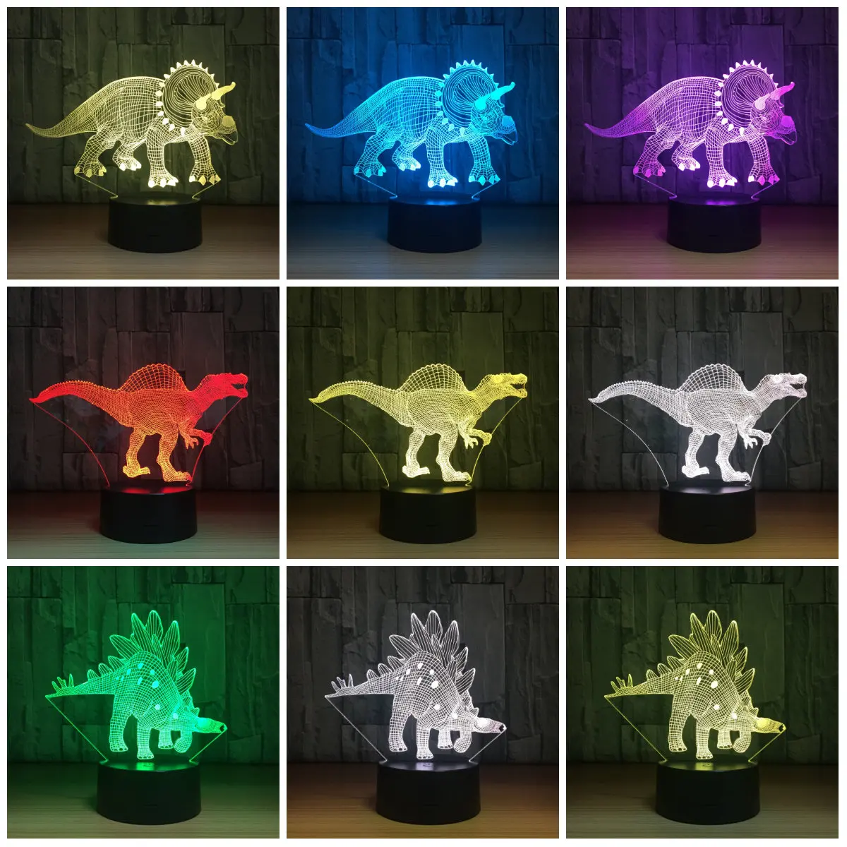 

7 Colors Change USB Led Table Dinosaur Visual Light 3D Triceratops Dinosaur Tyrannosaurus Model Bulb Lamp Nightlight IY803058
