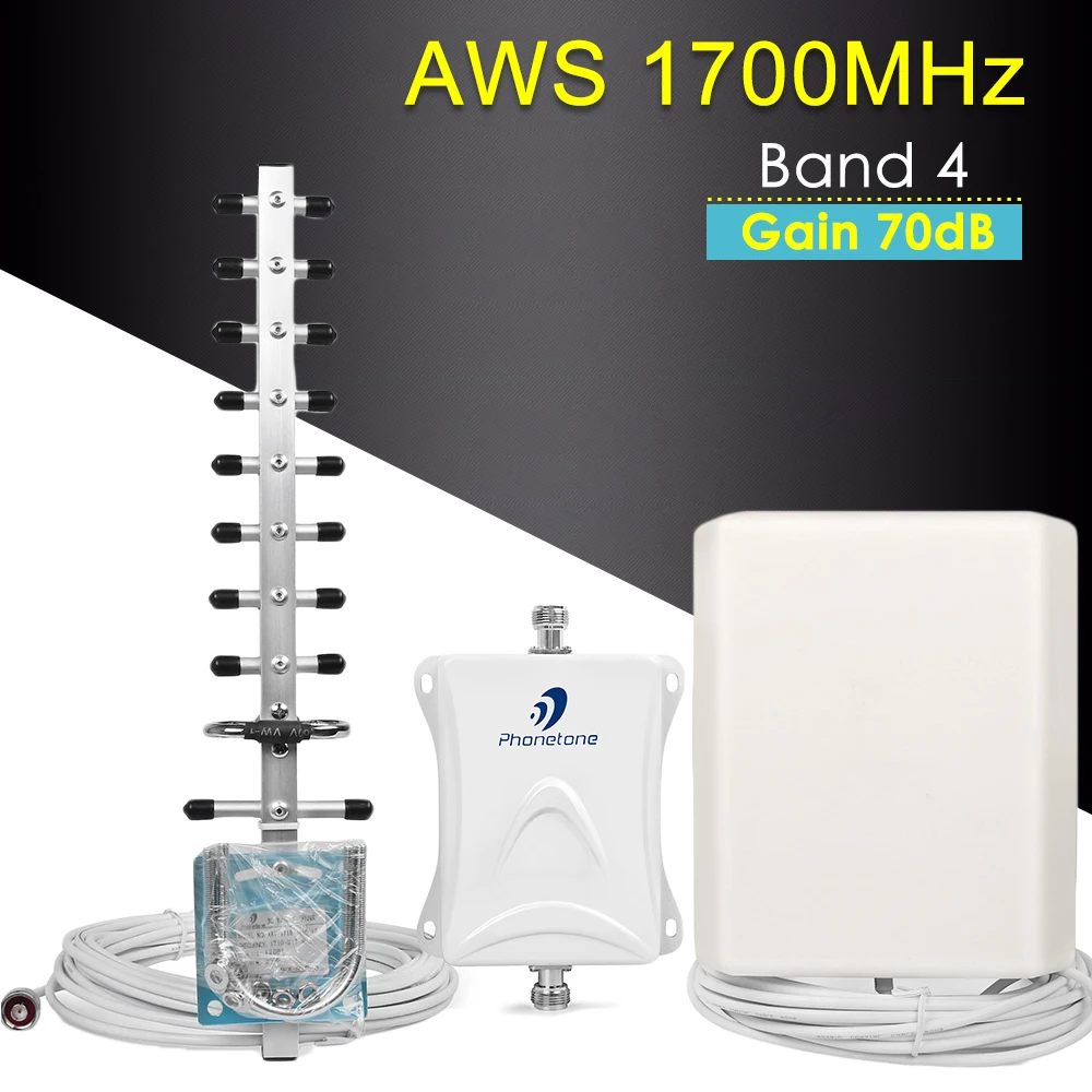 

Cellular Signal Booster 4G LTE Amplifier AWS 1700MHz Band 4 Repeater Gain 70dB Communication Mobile Network Booster Repeater Kit