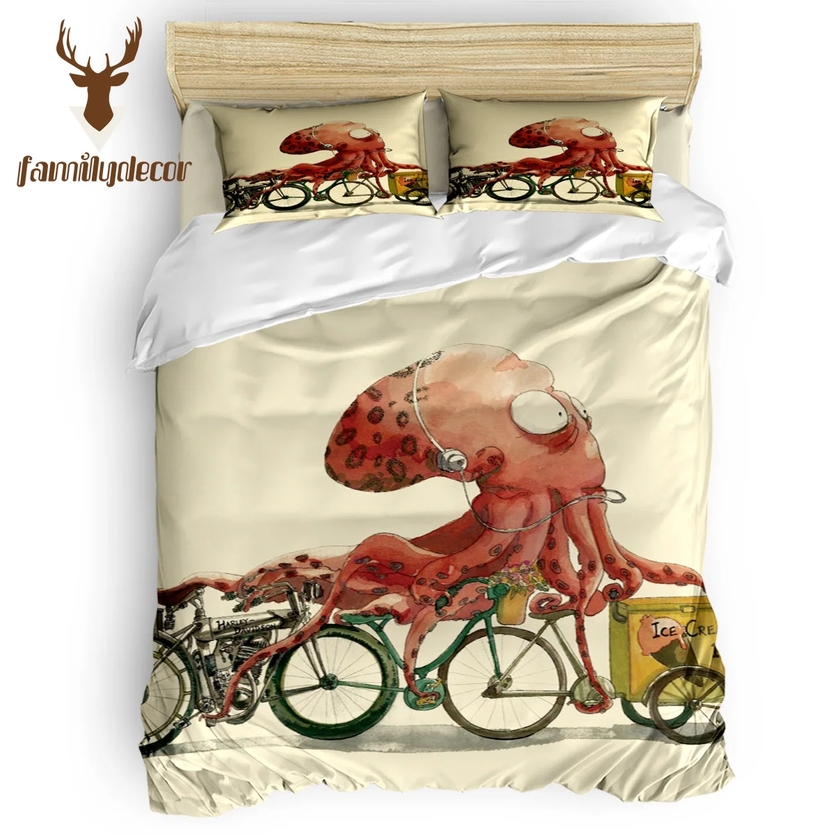 

FamilyDecor DHL Free Shipping Bike Octopus Quilt Bedding Set Christmas Day Beautiful Comfort Bedroom Daybed Floral Adult Sleep
