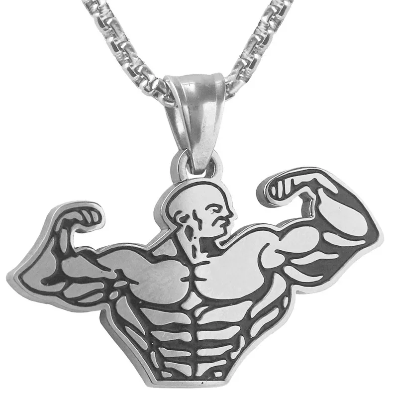 Gym Strong Man Pendant Necklace Stainless Steel Chain Necklace Muscle