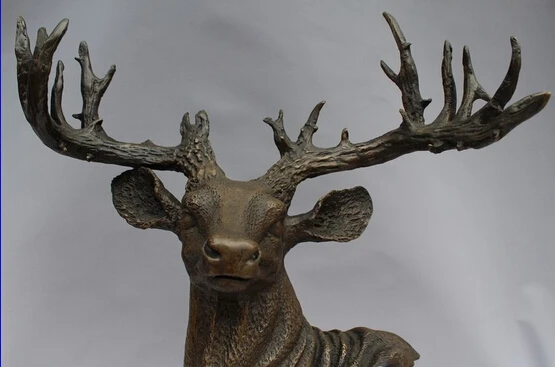 

free 19" Chinese Folk Art Bronze Marble Deer Head Bust Animal Statue sculpture fast