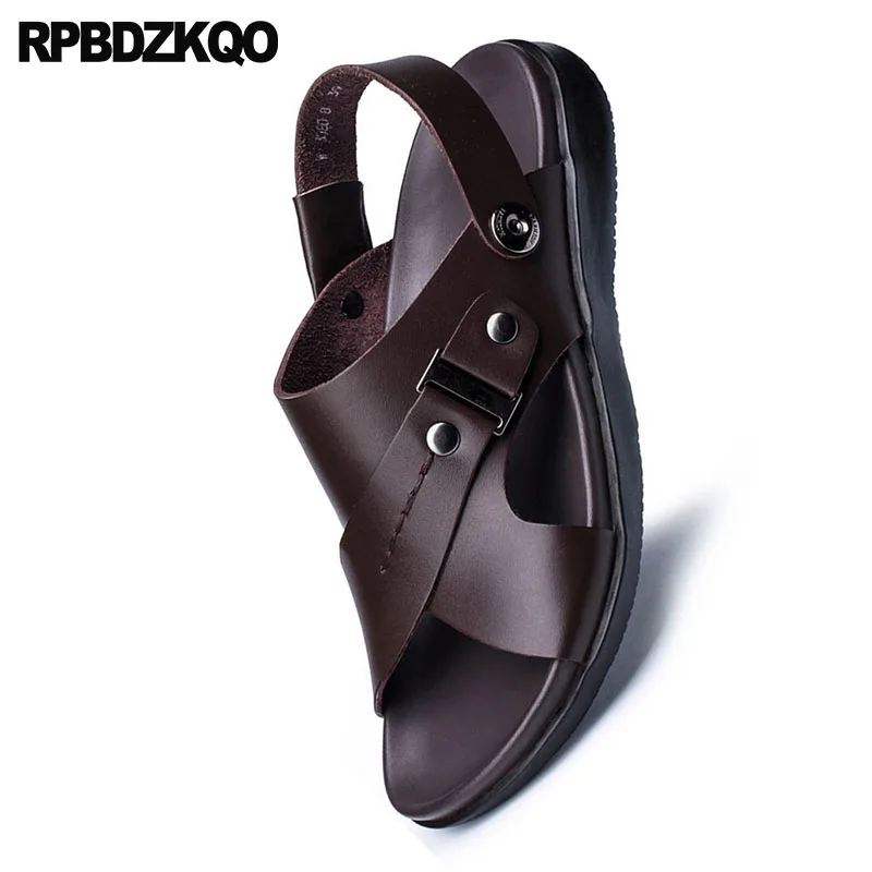 45 Dedo Agua Alça Homens 2018 De Tamanho Couro Preto marrom Moda Sandálias À Sapatos 46 Verão Prova Praia Aberto D'água Castanho Runway Italiano Desenhista ECwqrx0SC