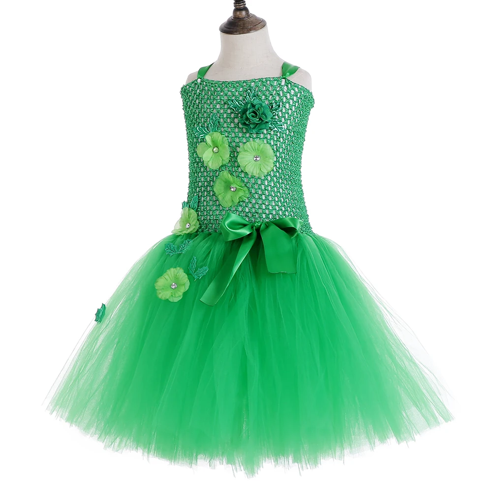 1 комплект, сказочное платье-пачка для девочек с крыльями и зеленым цветком, платье для дня рождения для девочек Детский костюм феи для костюмированной вечеринки на Хэллоуин
