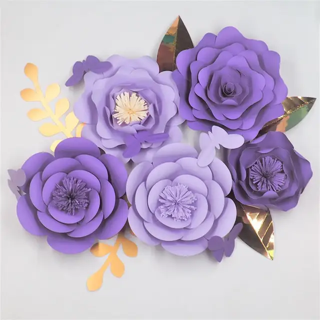 2018 diy giant paper flowers backdrop 5pcs leaves 5pcs butterflies giant paper flower backdrop diy