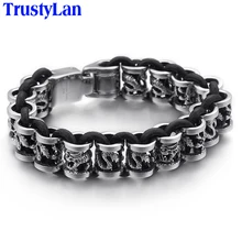 TrustyLan, Ретро стиль, нержавеющая сталь, мужской браслет, панк, рокер, дракон, мужские браслеты для мужчин, дружба, обертывание вокруг браслета