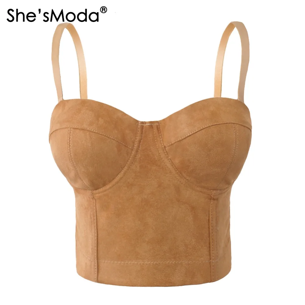 

She'sModa Faux Suede Leather Boho Hippie Corset Bralet Women's Bustier Bra Night Club Party Cropped Top Vest Plus Size