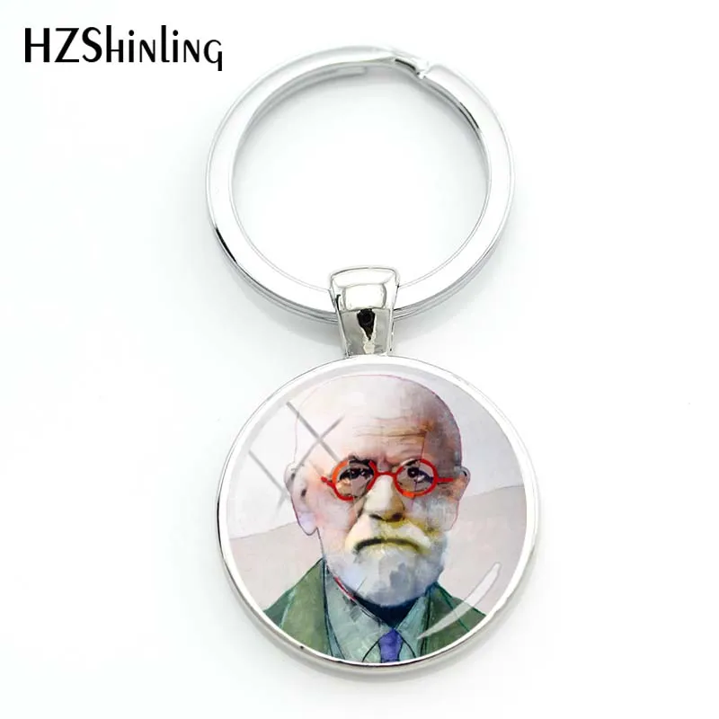 

2018 Fashion Sigmund Freud Keychain Glass Cabochon Key Chain Handmade Psychoanalysis Jewelry Key Rings For Gift