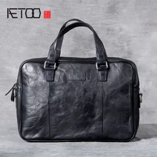 AETOO Retro casual leather handbag, male head cowhide computer bag, handmade business briefcase