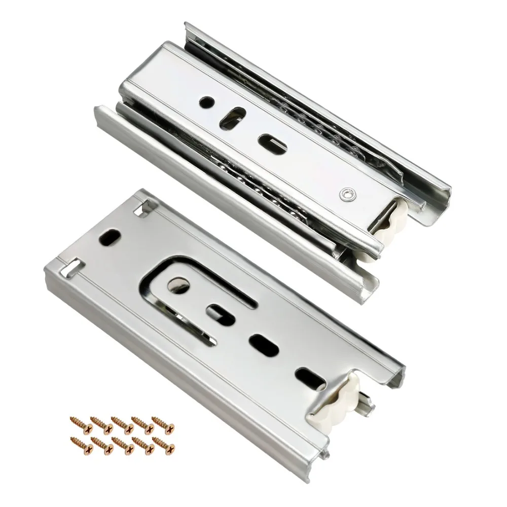 

Uxcell 1 pair 45kg/100lbs Capacity 3 Sections Full Extension Cold Rolled Steel Ball Bearing Side Mount Drawer Slides 100x45x13mm