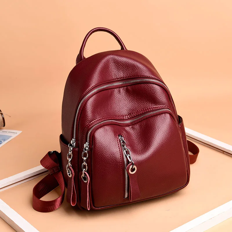 

Genuine Leather Women's Backpacks Girls Students School Bag Shoulder Bags For Women Vintage Travel Women Bag Lady
