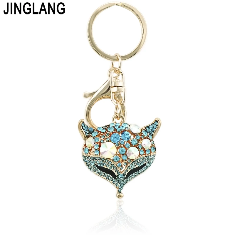 

JINGLANG Fashion Gold Color Metal Lobster Clasp Keyring Dangle Crystal Animal Fox Pendant Keychains For Men Luxury Jewelry