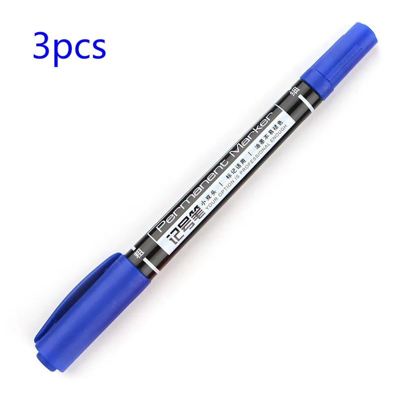 3pcs/pack Twin Tip Permanent Markers Fine Point Black Blue Red Ink 0.5mm-1mm - Цвет: 3pcs blue