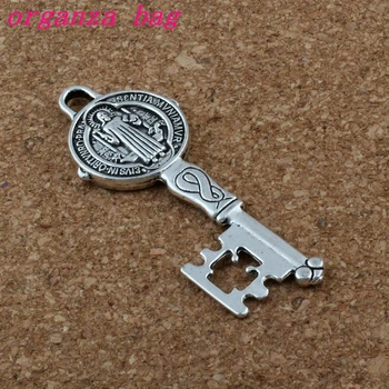 

Saint Benedict Exorcism Zinc alloy metal Catholic Cross Key Charm 20pcs lot 19.5x52mm Pendants Alloy Handmade Jewelry DIY