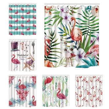 

Home Decoration Shower Curtains Flamingo Printing Bath Screens Polyester Fabric Waterproof and Mildew Proof with 12 Hooks