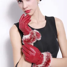 Высокого качества кожа Перчатки с подкладкой из меха кролика