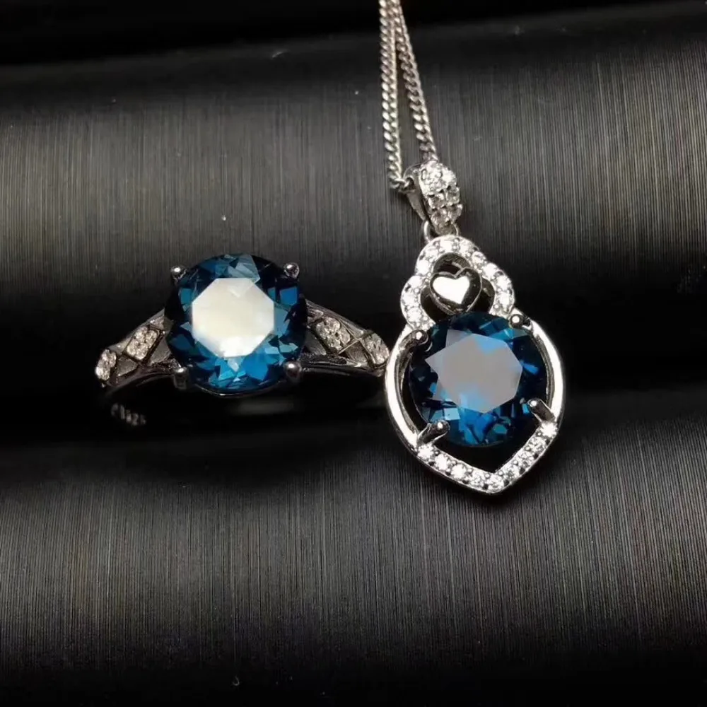 Fashion clouds Natural London blue topaz gem Ring Pendant Natural