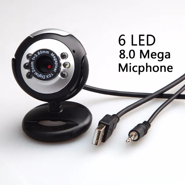 USB cam High Definition 8.0 MP 6 LED Light  Camera Buit in