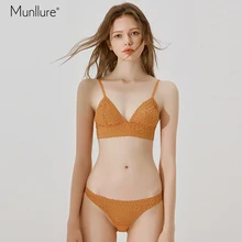 Munllure, бюстгальтер для девушек, женские трусики с изображением сердца, трусики, костюм для женщин, тонкая секционная треугольная чашка, женское нижнее белье, чашка с цветочным кружевом, Комплект бюстгальтеров