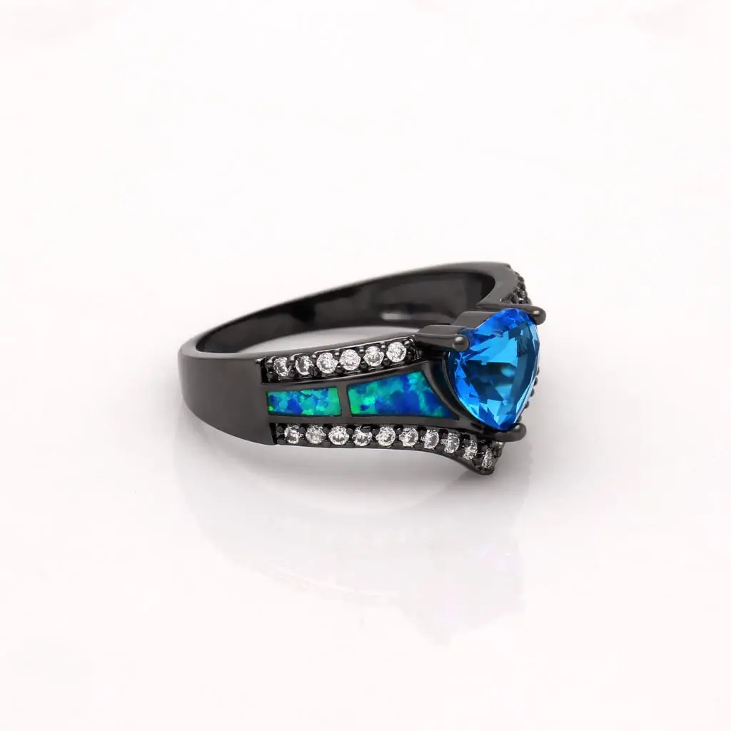 Love Heart Purple Fire Opal Ring Black Gun Wedding Engagement Ring For Women Lady Couple Promise Ring Purple Zircon Accessories